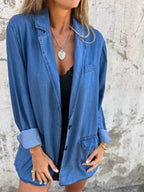 Full Size Button Down Denim Blazer Plus (2)