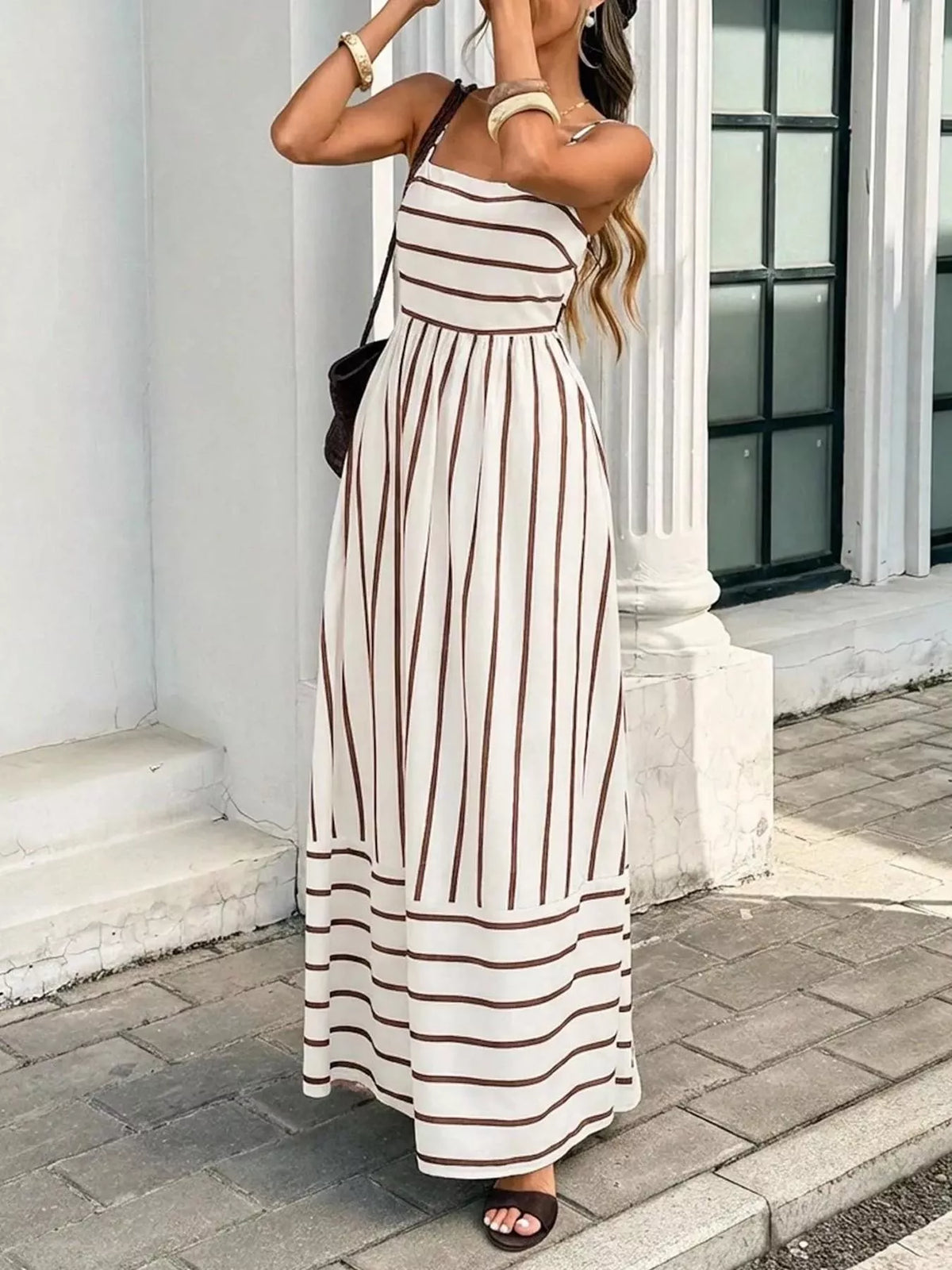 Cutout Back Striped Maxi Dress (11)