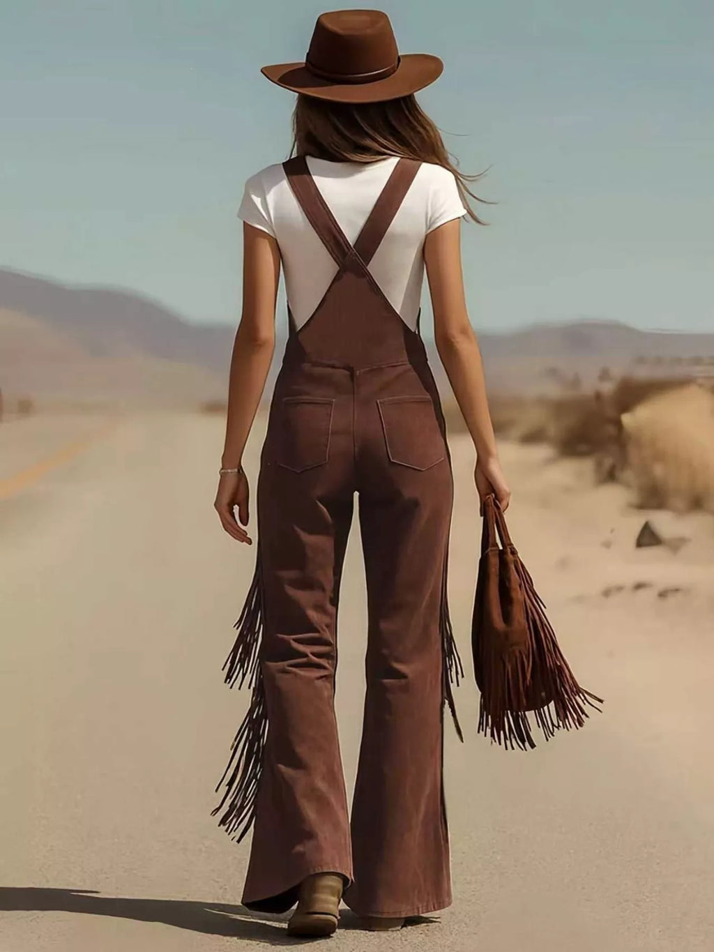 Fringe Detail Flare Leg Overalls (4)