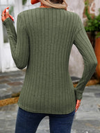 Decorative Button Round Neck Long Sleeve T-shirt (27)