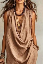 Sleeveless Drape Neck Midi Dress (5)