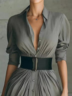 Full Size Button Front Ruched Shirt Maxi Dress Plus (4)
