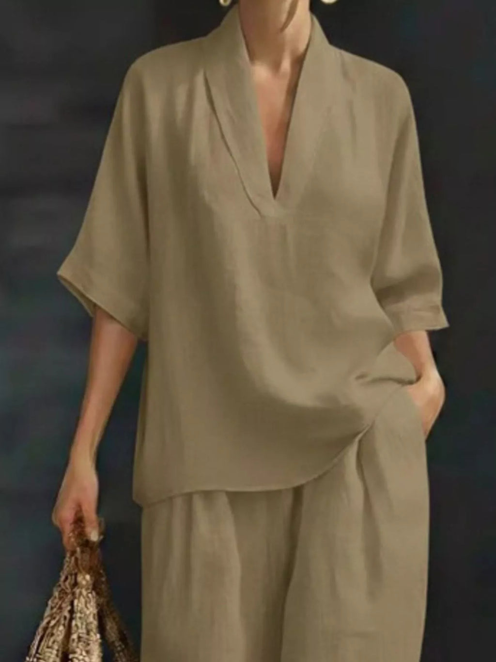 Full Size Half Sleeve Top Wide Leg Pants Set Plus (9)