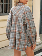 Pocketed Plaid Collared Neck Long Sleeve Shirt (2)