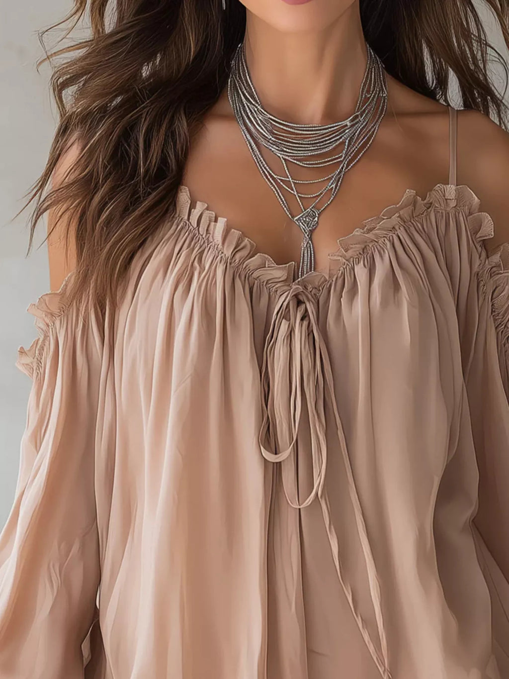 Frill Spaghetti Strap Tie Front Blouse (2)