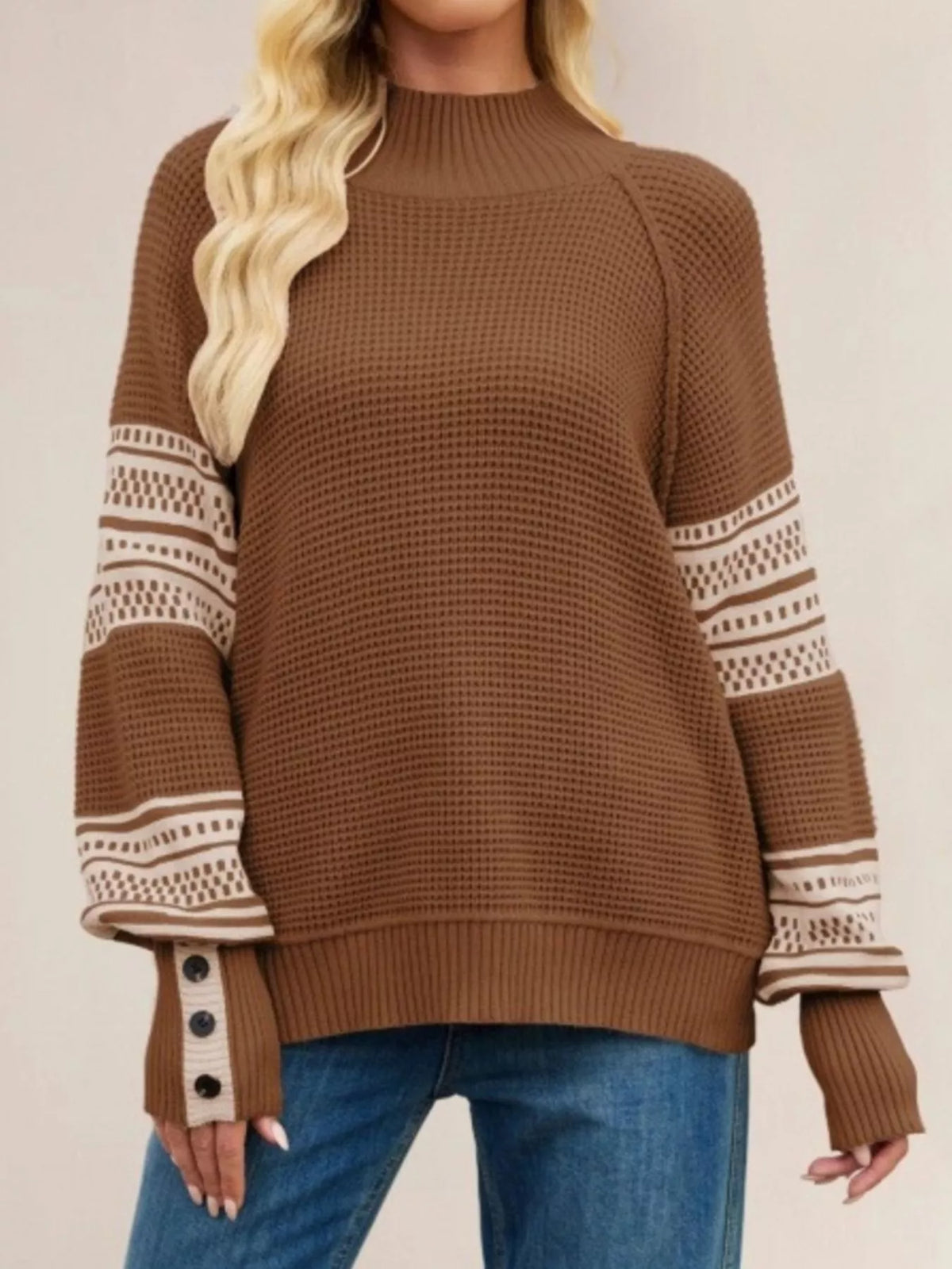 Waffle Knit Mock Neck Sweater (3)