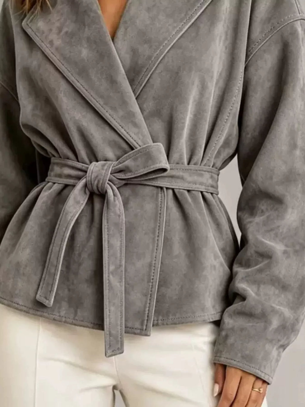 Tie-waist Lapel Collar Jacket (6)