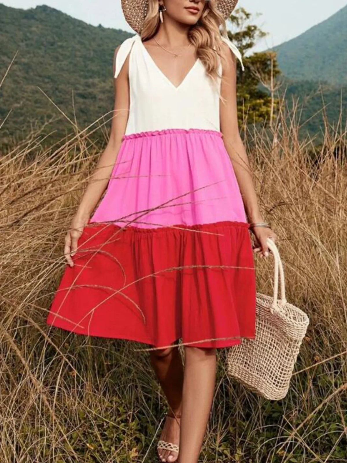 Colorblock Tiered Midi Tank Dress
