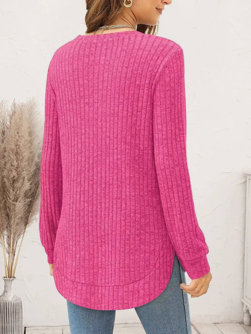 Ribbed Round Neck Long Sleeve T-shirt (12)