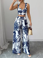 Floral Print Crop Top Wide Leg Pants Set (4)