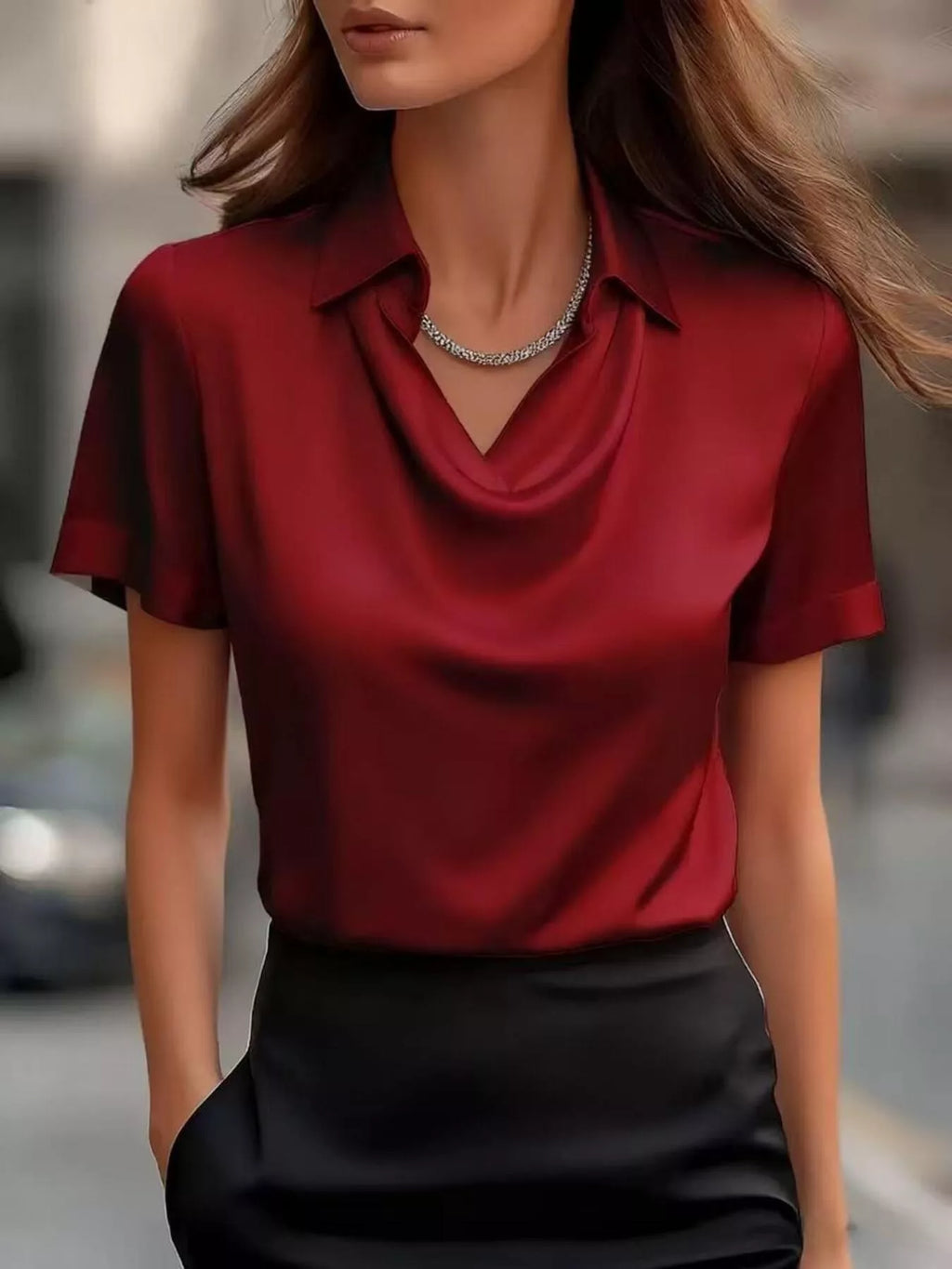 Full Size Satin Cowl Neck Blouse Plus (8)