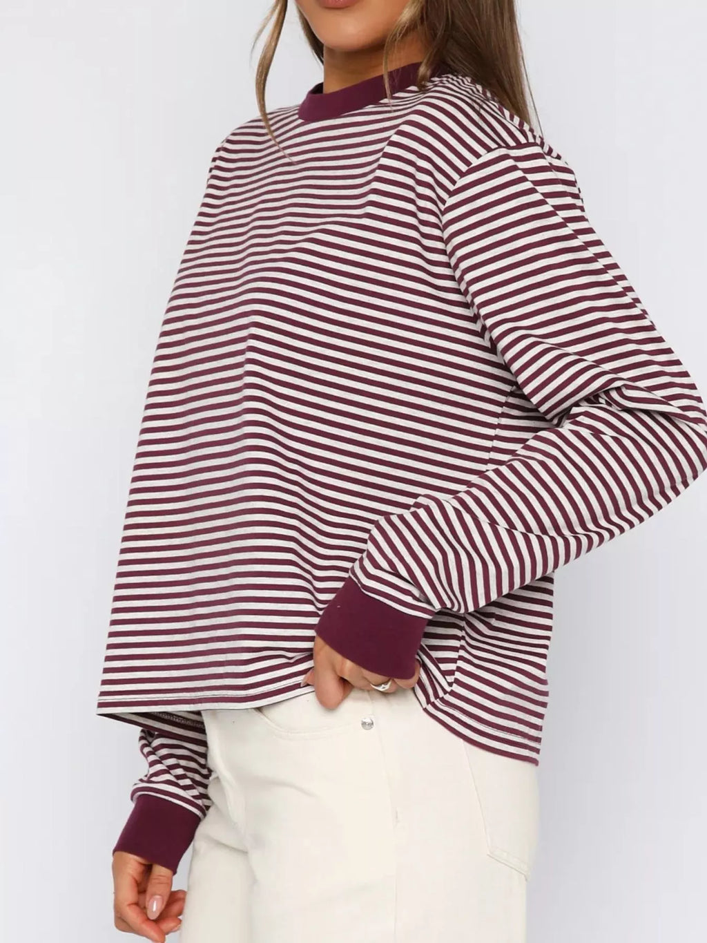 Striped Oversized Round Neck Sweatshirt (11)