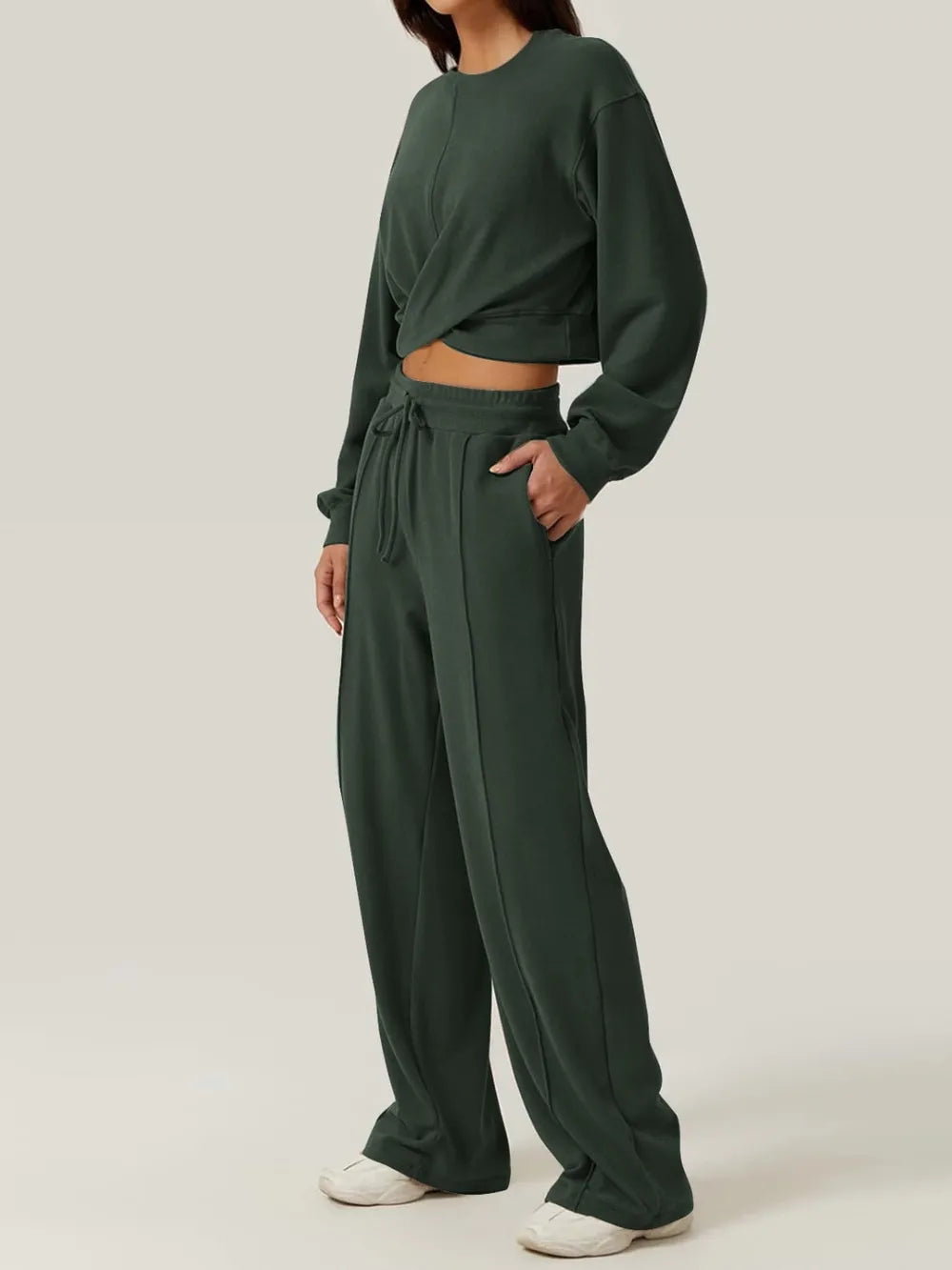 Crisscross Round Neck Top Drawstring Pants Set (9)