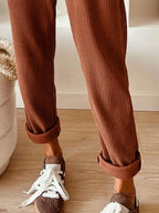 Casual Corduroy Drawstring Waist Pants (3)