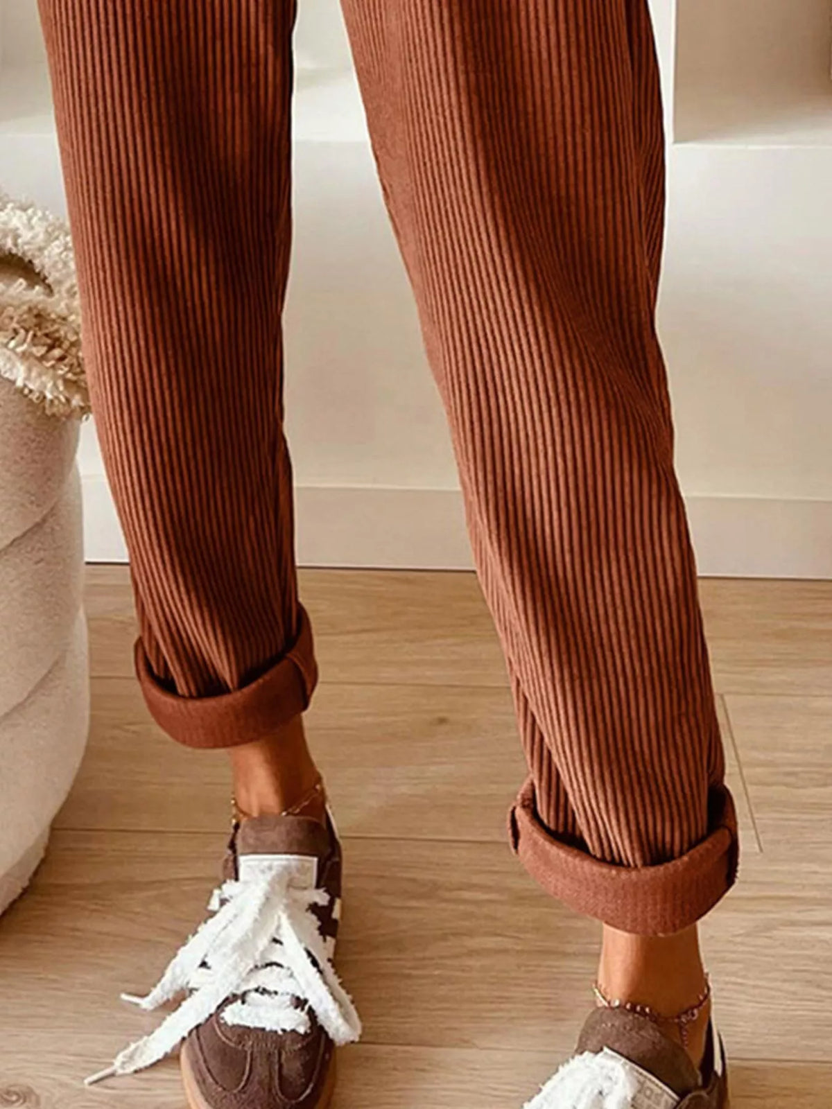 Casual Corduroy Drawstring Waist Pants (3)