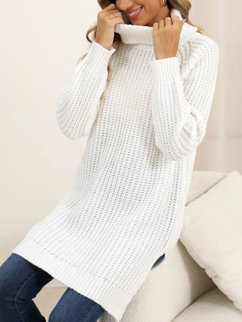 Slit Turtleneck Long Sleeve Sweater (6)