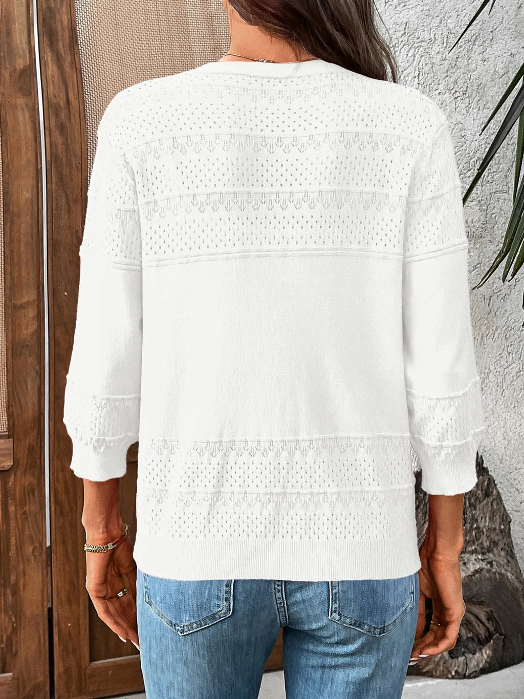 Textured Button-front Cardigan 3/4 Sleeves (8)