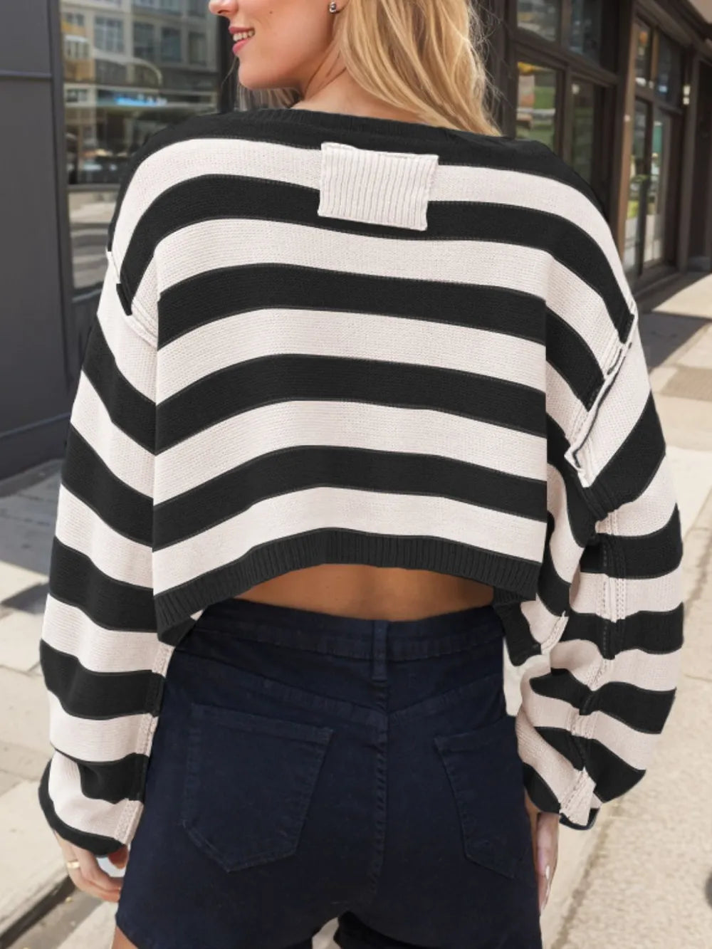 Striped Dropped Shoulder Long Sleeve Sweater (9)