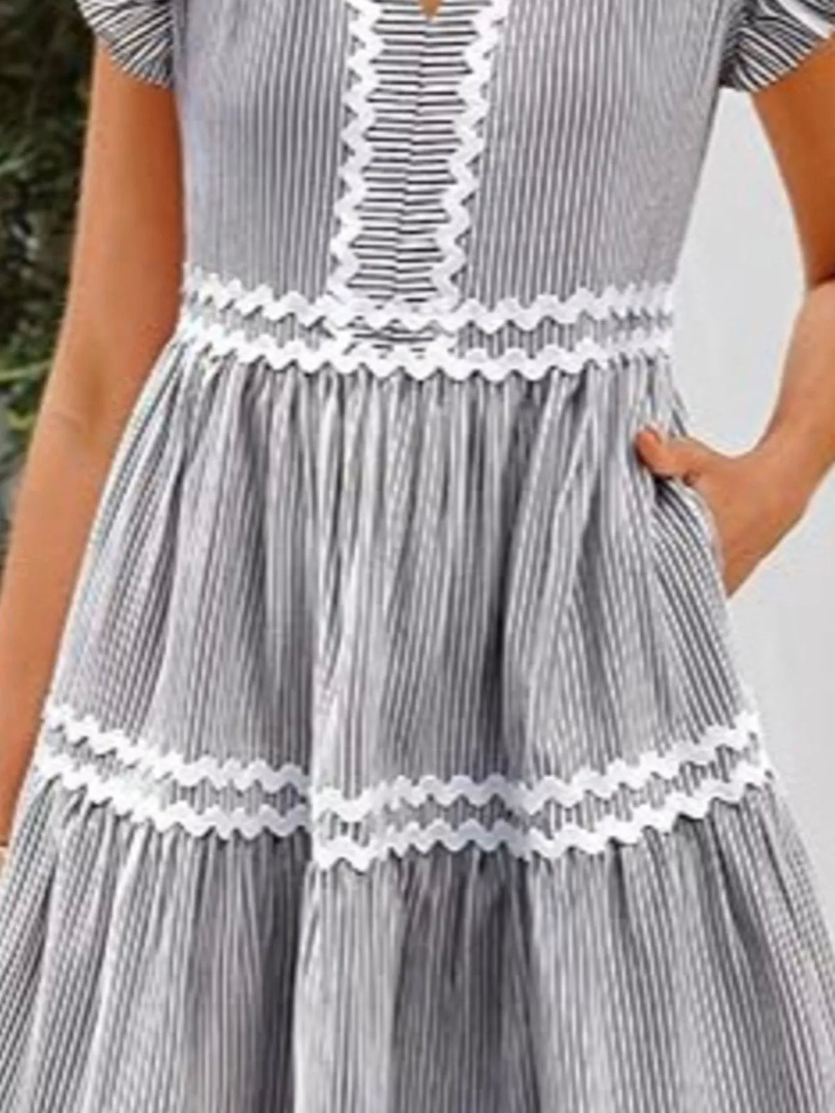 Striped Ruffle Sleeve Tiered Dress (6)