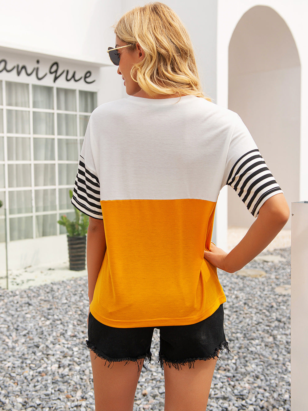 Striped Block Round Neck Tee (2)