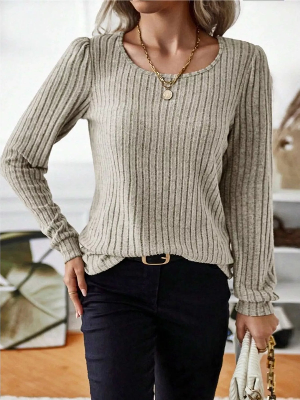 Ribbed Knit Long Sleeve T-shirt (6)