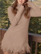 Fringe Turtleneck Long Sleeve Sweater Dress (6)