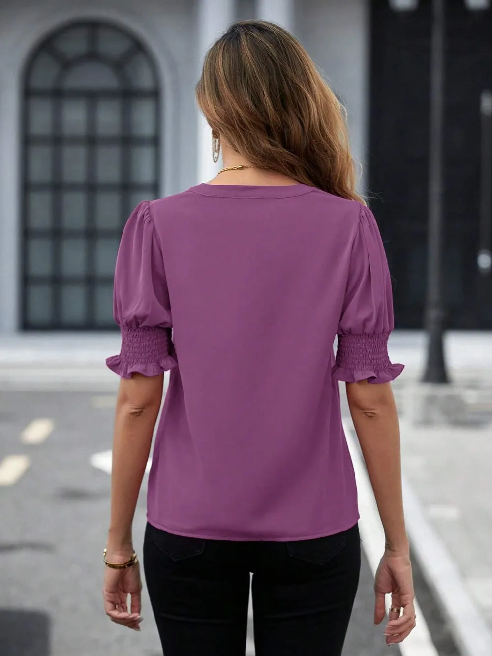 Notched Short Sleeve Blouse (8)