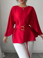 Batwing Sleeve Belted Blouse (12)
