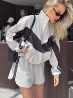 Color-block Zip-up Jacket Shorts Set (3)