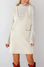 Pocketed V-neck Mini Sweater Overall Dress (7)