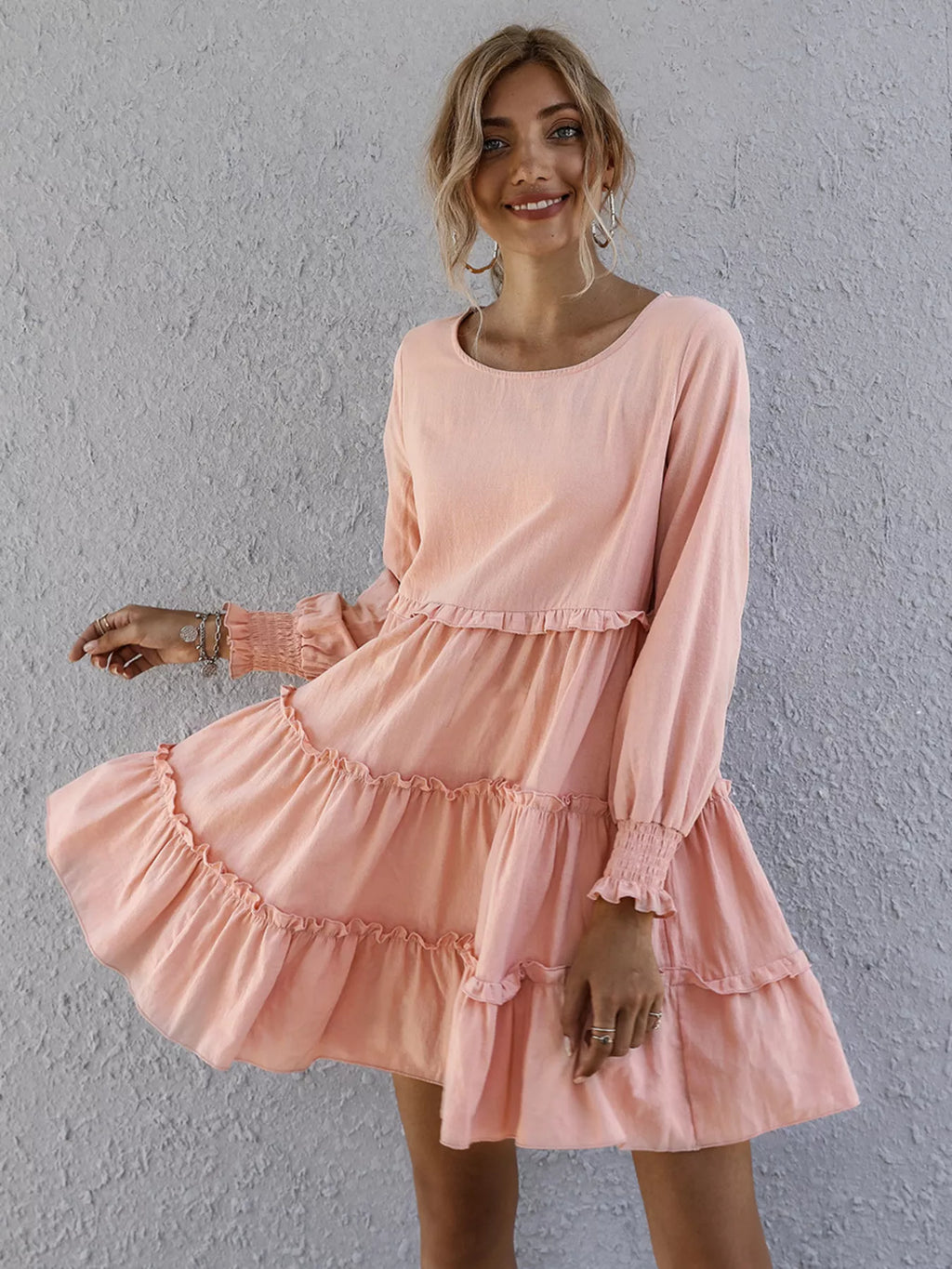 Ruffle Tiered Long Sleeve Mini Dress (18)