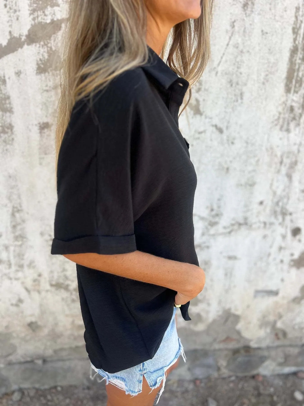 Full Size Casual Button Down Short Sleeve Loose Shirt Plus (5)