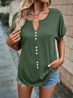 Full Size Decor Button Short Sleeve T-shirt Plus (2)