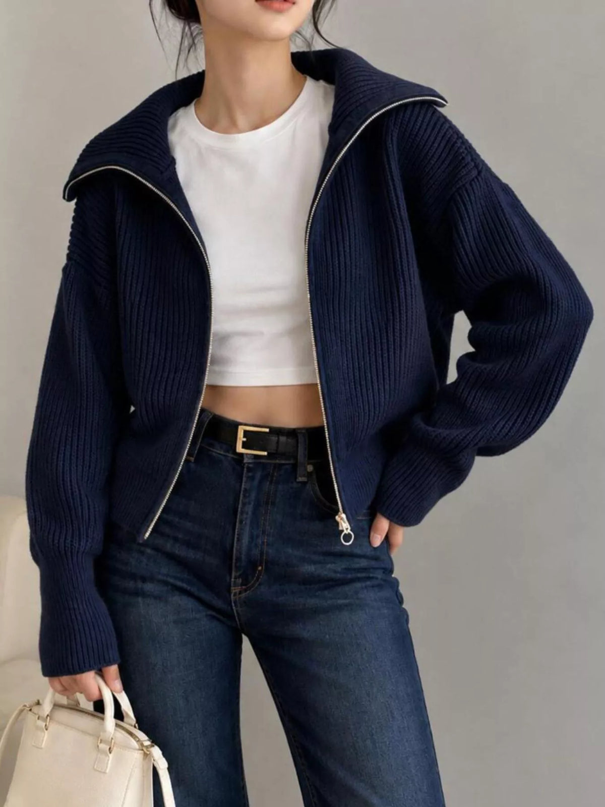Zip Up Dropped Shoulder Cardigan (15)