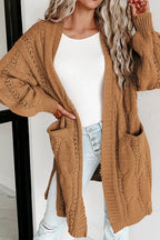 Cable-knit Dropped Shoulder Slit Cardigan (7)