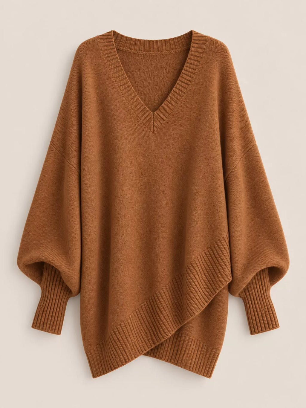 Full Size V-neck Oversized Batwing Sleeve Sweater Plus (37)