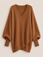 Full Size V-neck Oversized Batwing Sleeve Sweater Plus (37)
