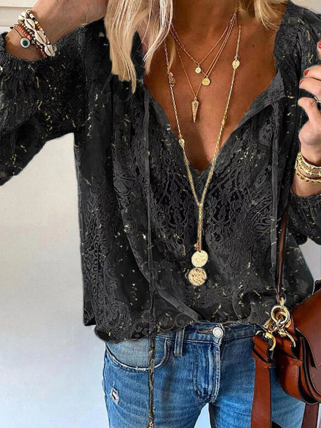 Lace Tie-neck Blouse (7)