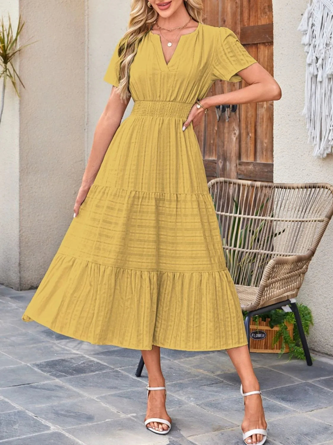Tiered Notched Short Sleeve Dress (26)
