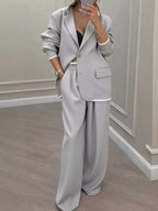 Full Size One Button Blazer Wide-leg Pants Set Plus