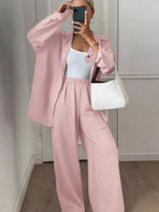 Button-down Shirt Wide-leg Pants Set (31)