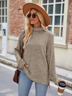 Ribbed Turtleneck Long Sleeve Slit Knit Top (18)