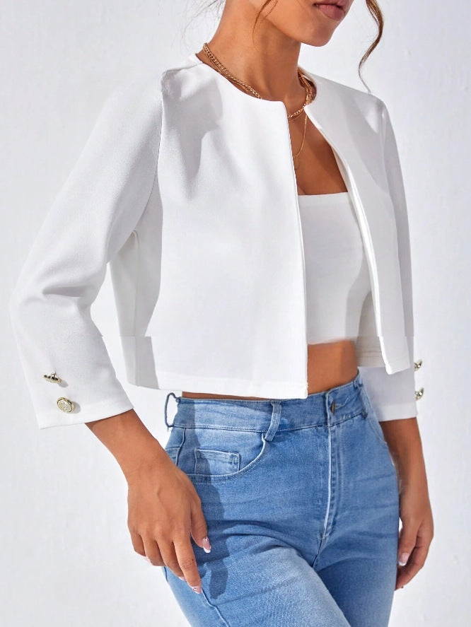 Solid Color Slit Bomber Jacket photo 2