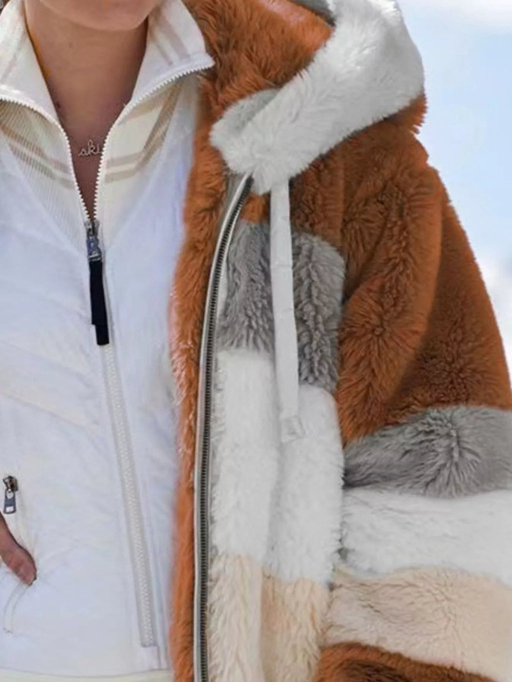 Full Size Fuzzy Zip Up Hooded Outerwear Plus (17)