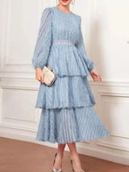 Full Size Layered Balloon Sleeve Midi Dress Plus (2)