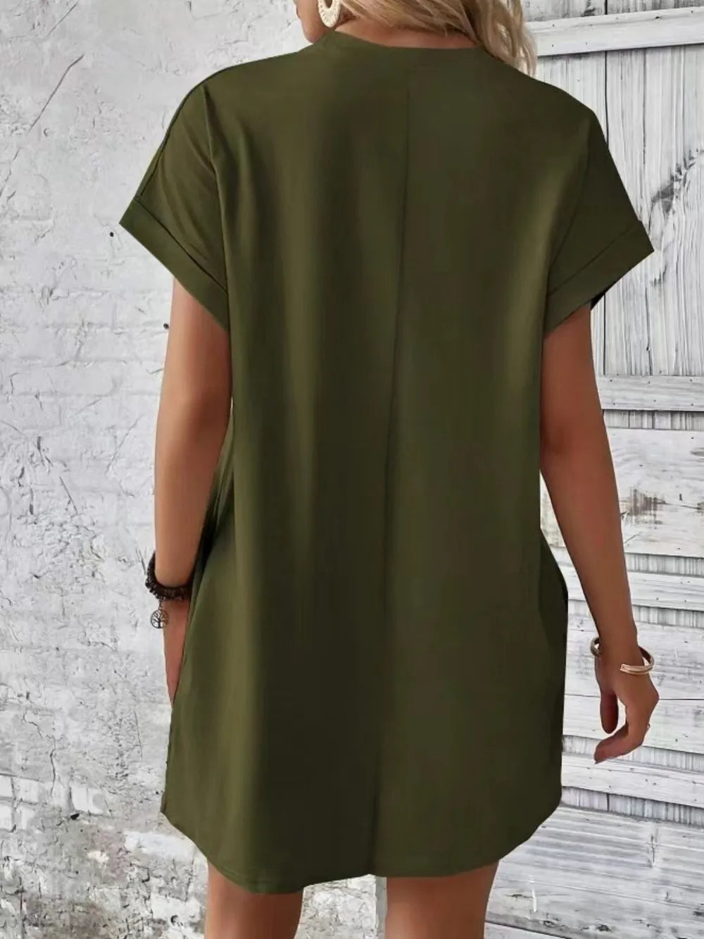 Pocketed Round Neck Short Sleeve Dress (12)