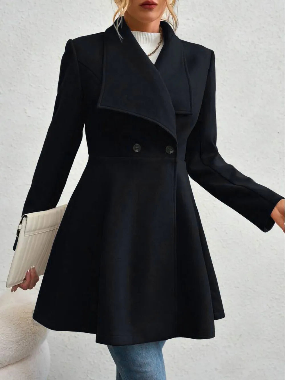 Collared Neck Button Up Long Sleeve Coat (7)