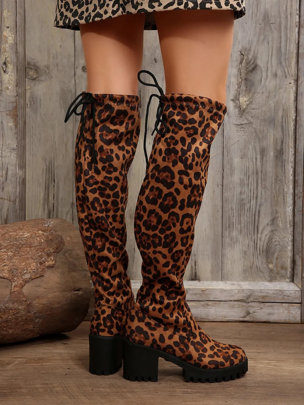 Leopard Round Toe Block Heel Boots (4)