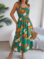 Smocked Floral Tie Shoulder Midi Dress (13)