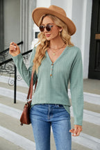 Cable-knit Long Sleeve V-neck T-shirt (11)